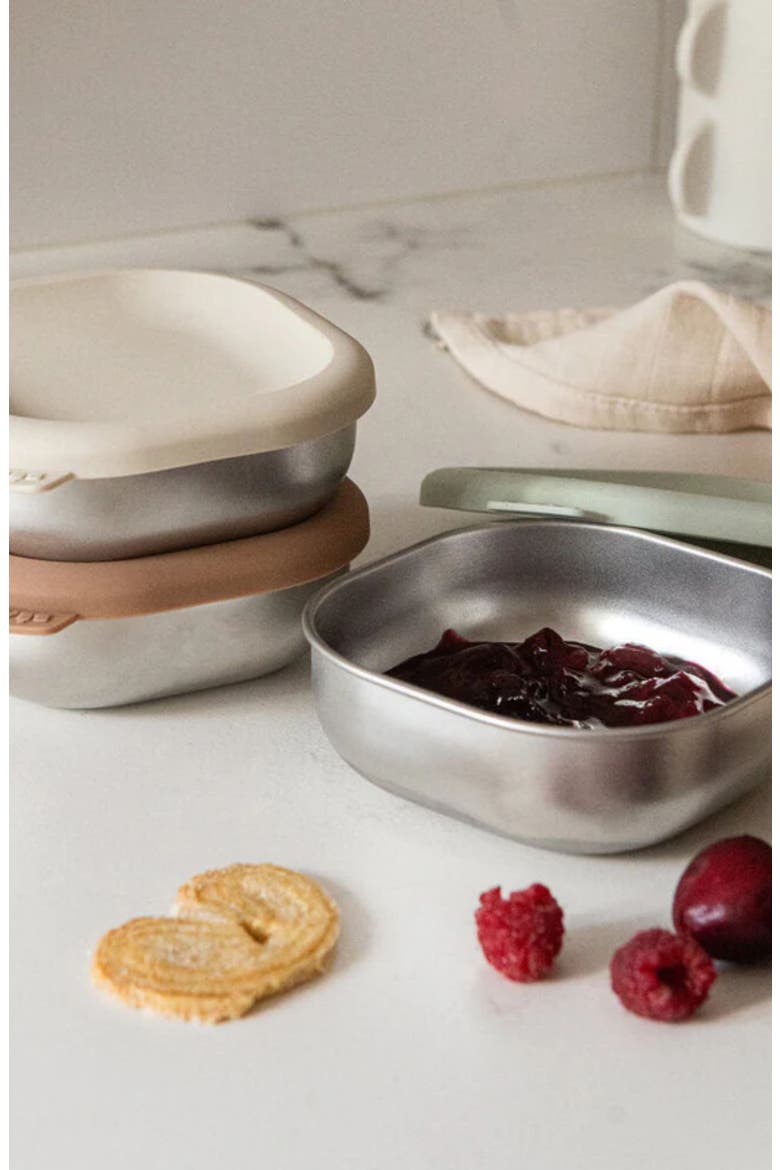 Set of 3 Microwave-Safe Stainless Steel Baby Bowls with Lids, Alternate, color, NATURAL