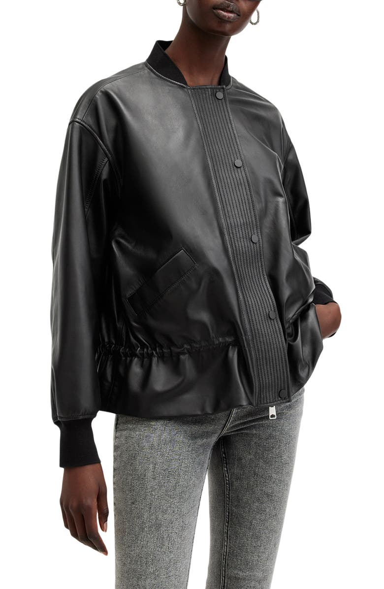 AllSaints Sofi Leather Bomber Jacket, Main, color, Black