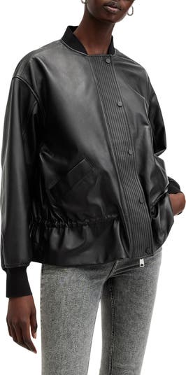 AllSaints 本革 SOFI LEATHER ボンバージャケット Sofi Drawstring Leather Bomber Jacket Military Green