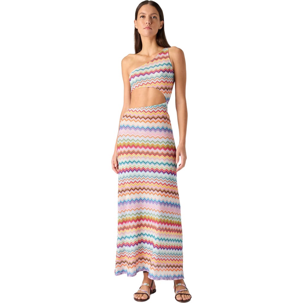 Missoni One-shoulder Cover-up In Lamé Viscose With Pixel-effect Zigzag Pattern in Multicoloured at Nordstrom, Size 40