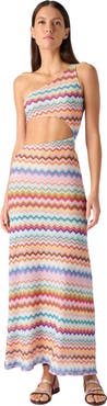 Missoni One-shoulder Cover-up In Lamé Viscose With Pixel-effect Zigzag Pattern
