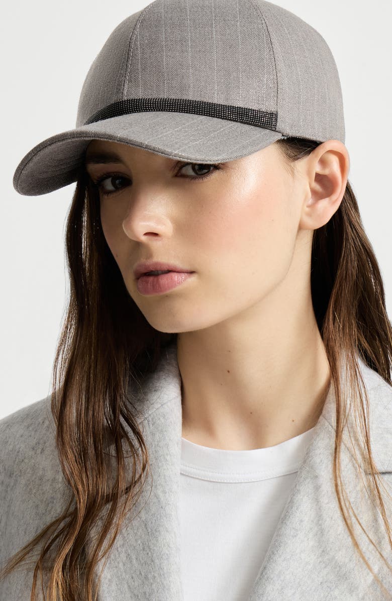 Brunello Cucinelli Sparkling pinstripe baseball cap, Alternate, color, Silver