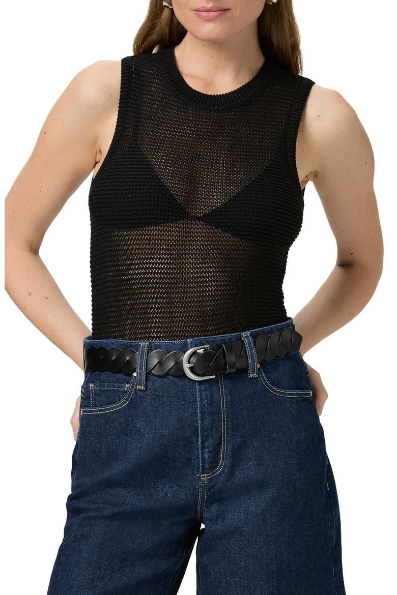 Minthara Semisheer Open Stitch Cotton Tank, Main, color, BLACK