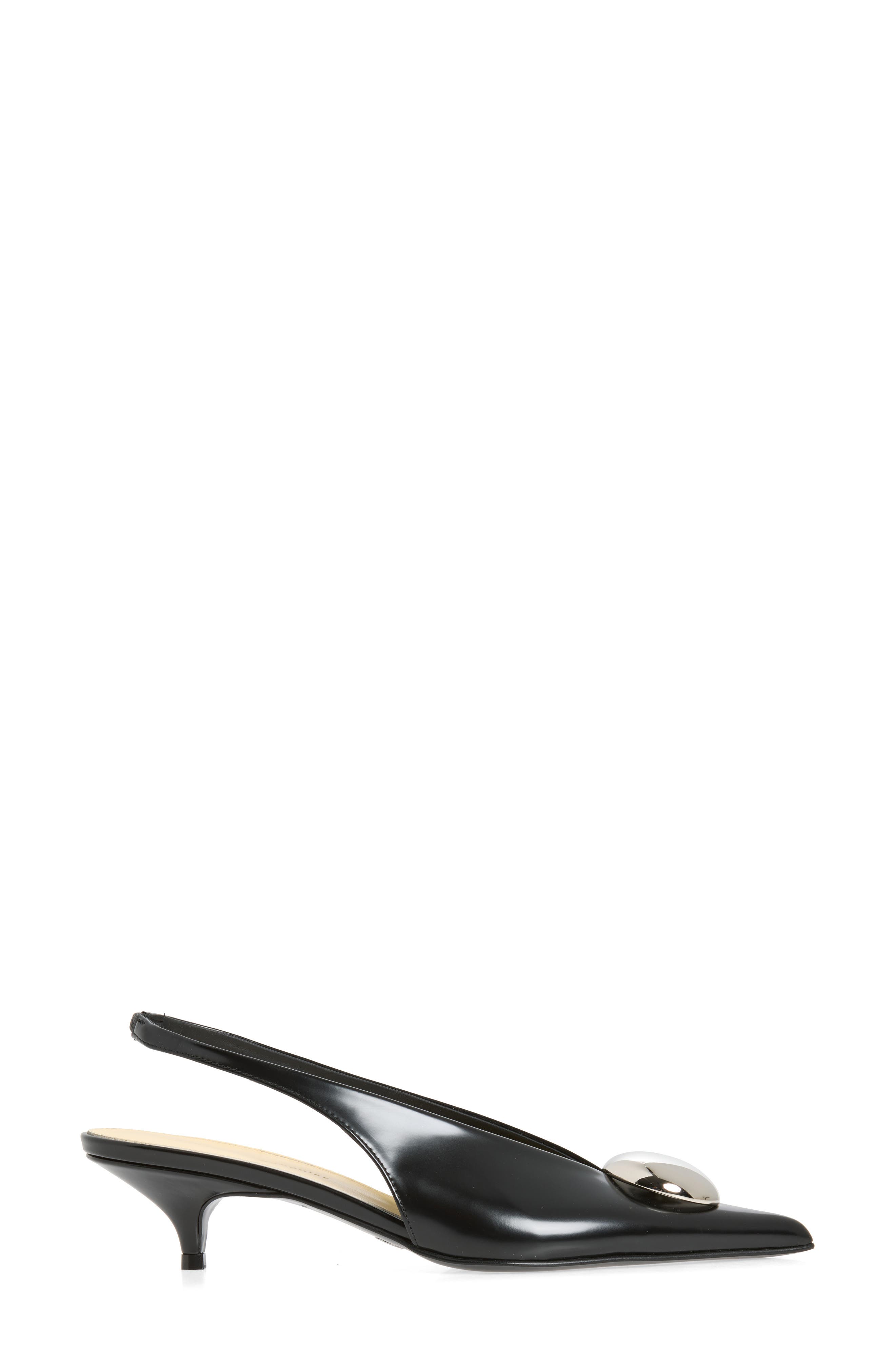 Dome Slash Kitten Heel Pointed Toe Slingback Pump, Alternate, color, BLACK