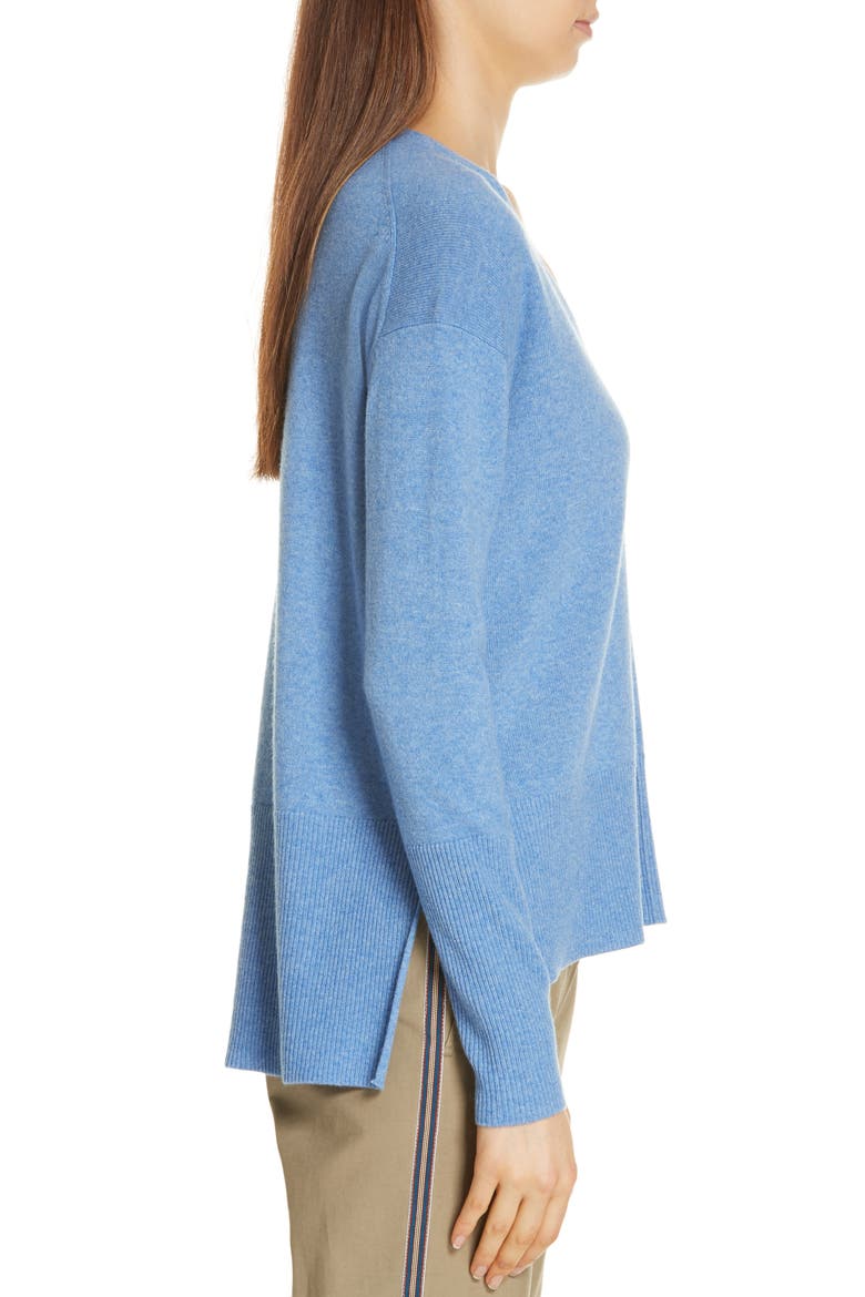 V-Neck High/Low Cashmere Sweater, Alternate, color, BLUE PROVENCE HEATHER