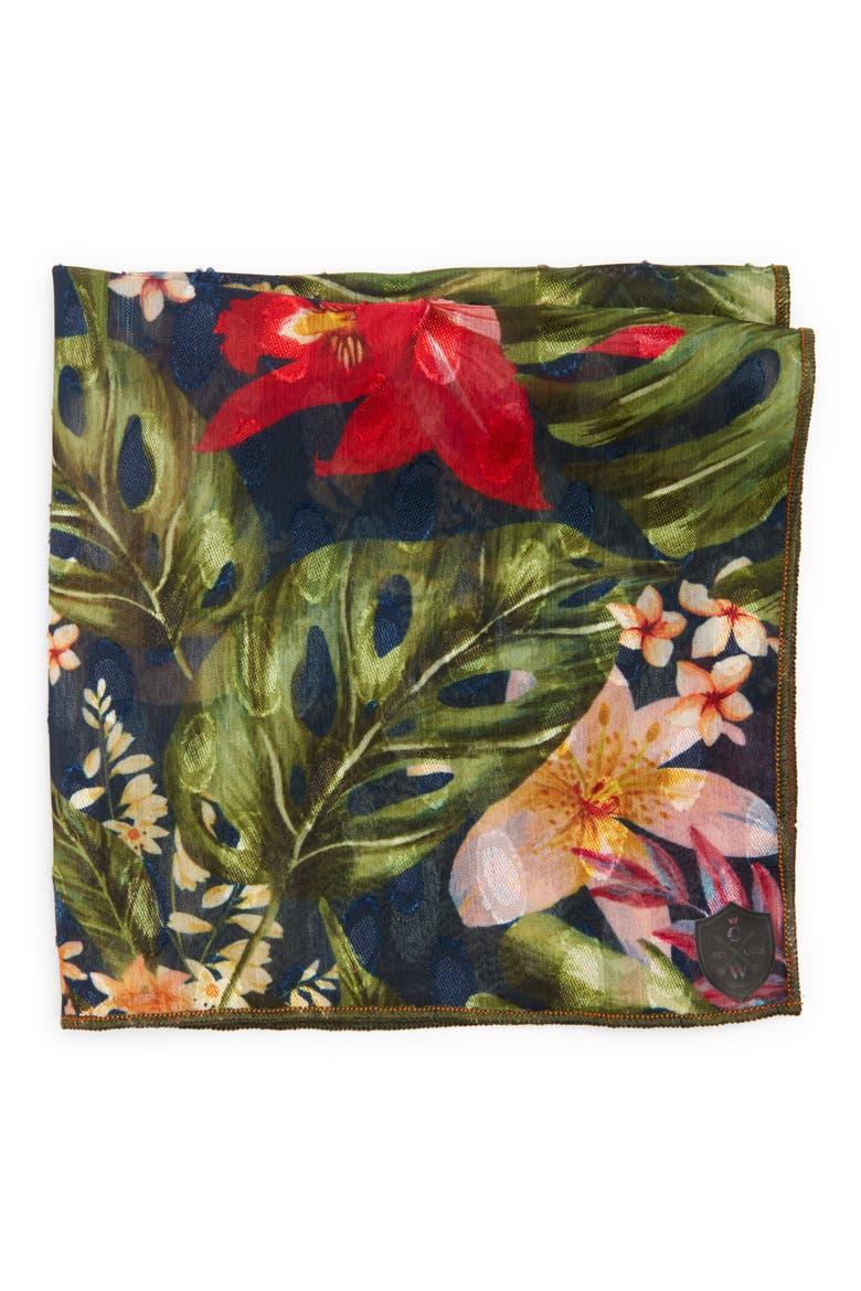 Floral Silk Pocket Square, Main, color, NAVY