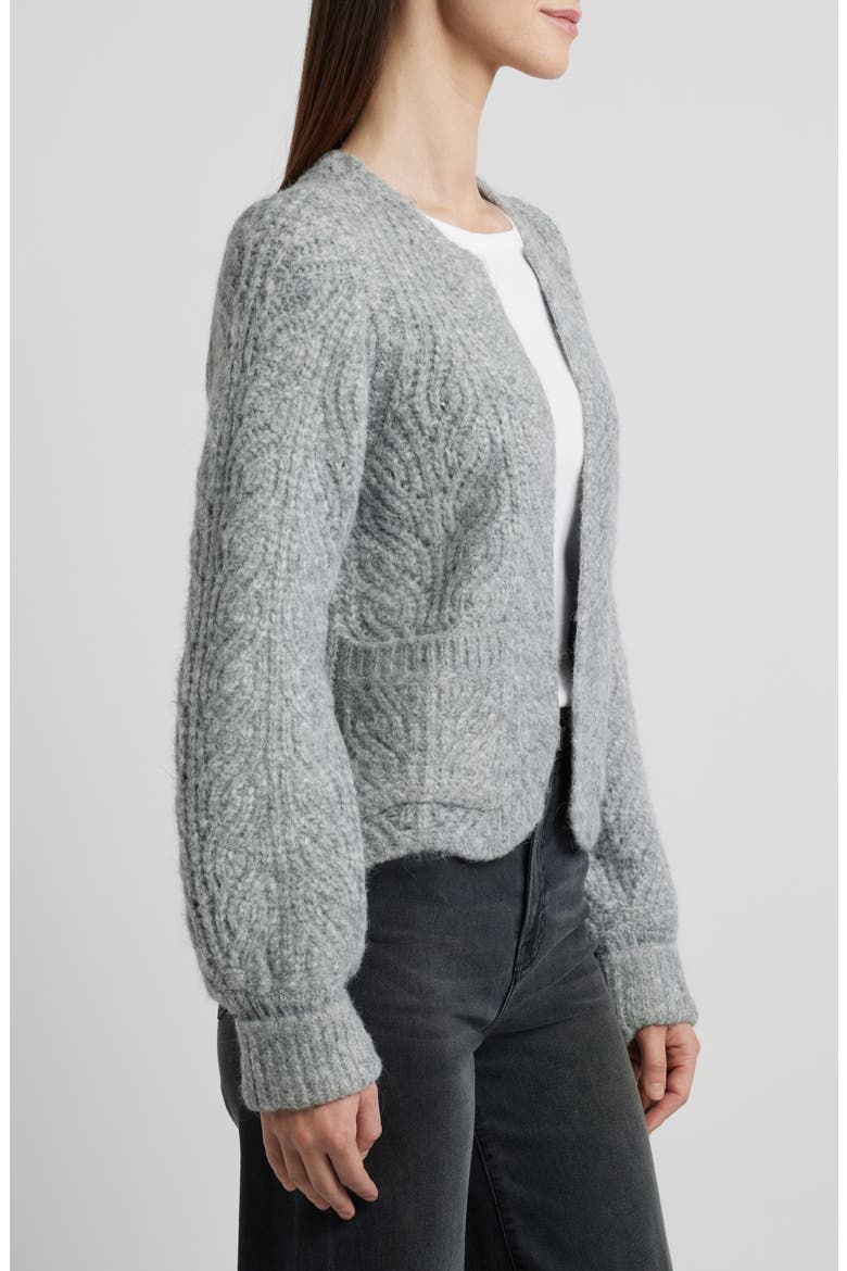 Blouson Sleeve Cable Knit Crop Cardigan, Alternate, color, HEATHER GREY