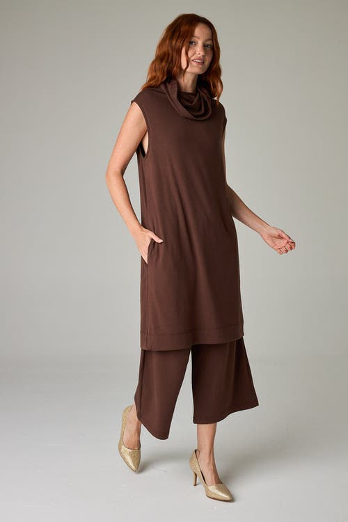 Eavolu Kakadu Eco-luxe Rib Sleeveless Funnel Neck Tunic/dress In Brown
