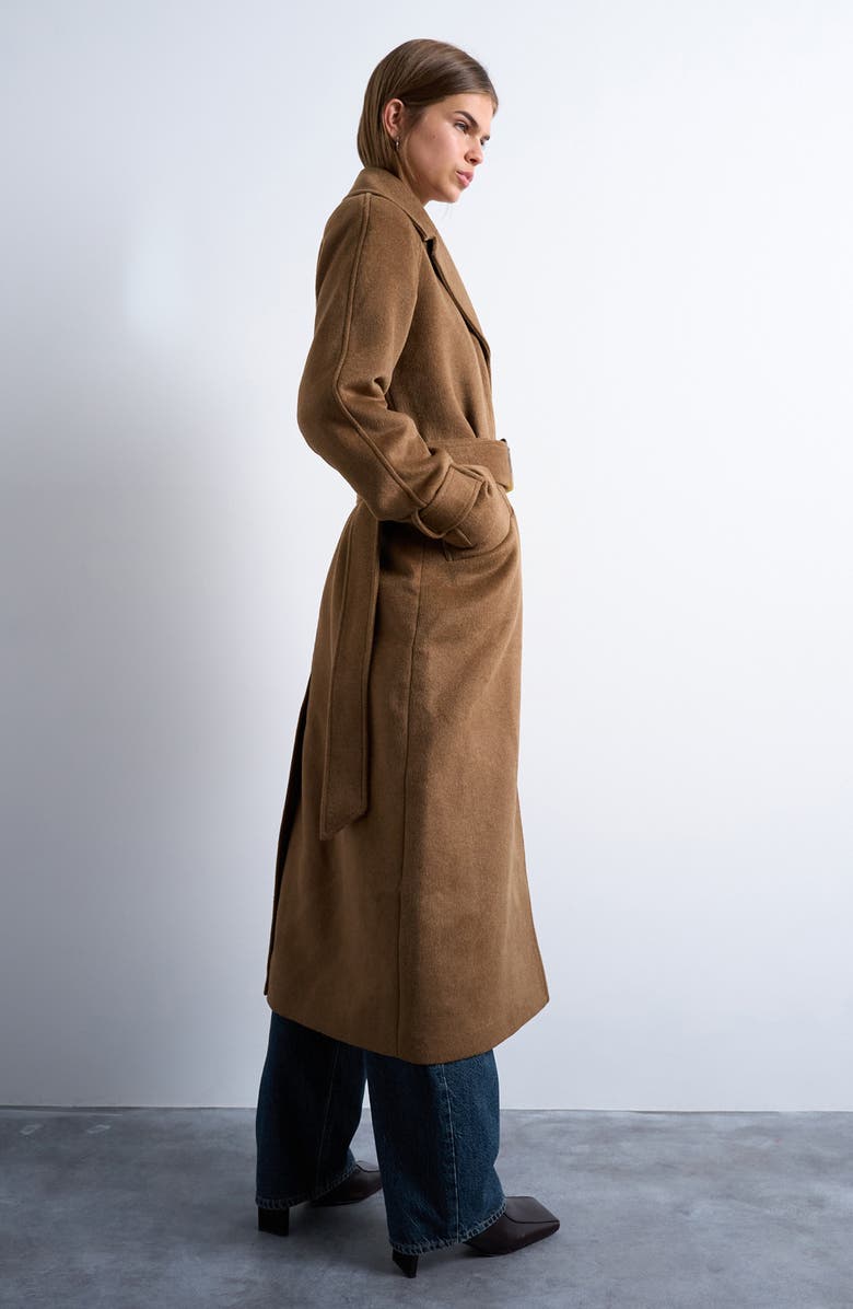 Topshop Belted Longline Coat, Alternate, color, Camel