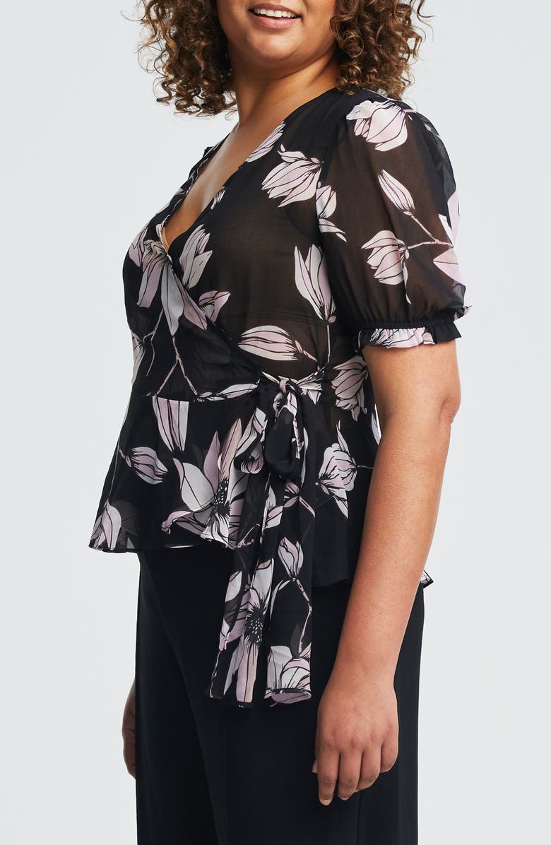 Estelle Azalea Floral Mesh Wrap Top, Alternate, color, 