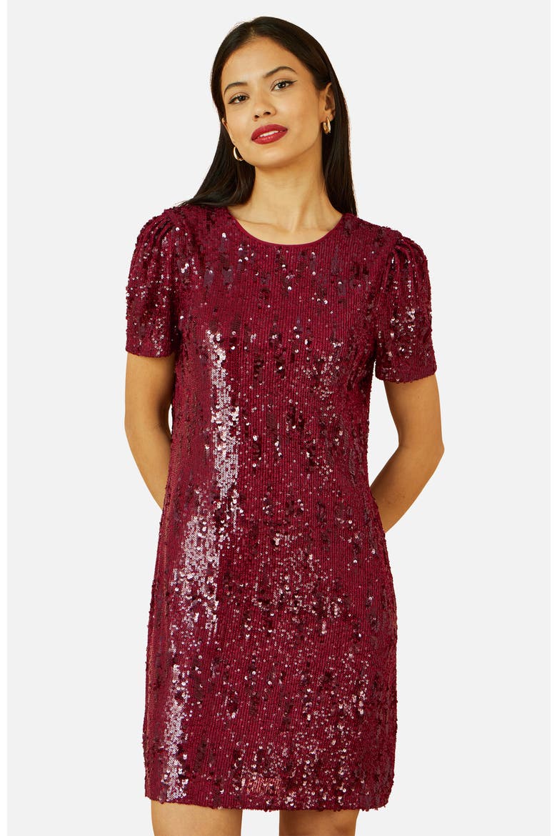 Sequin Stretch Tunic Dress, Alternate, color, Burgundy