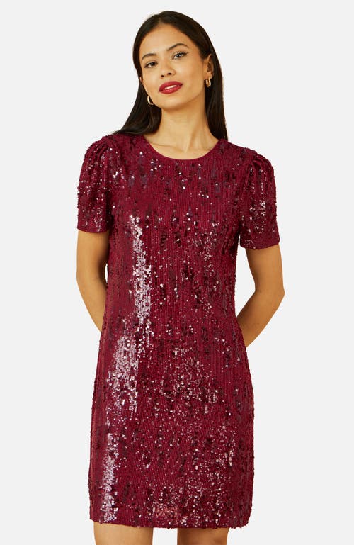 Yumi Sequin Stretch Tunic Dress In Burgundy