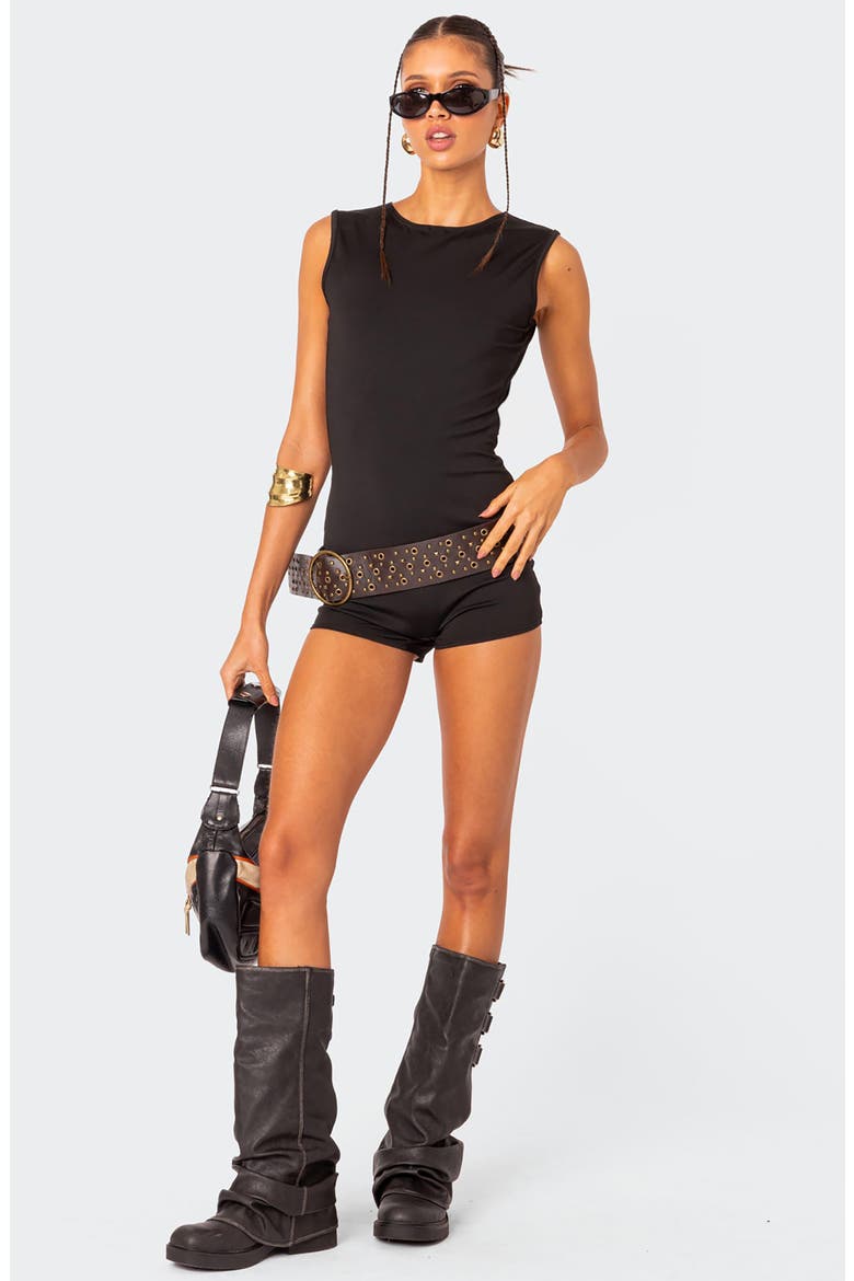 Brynley Open Back Romper, Alternate, color, BLACK