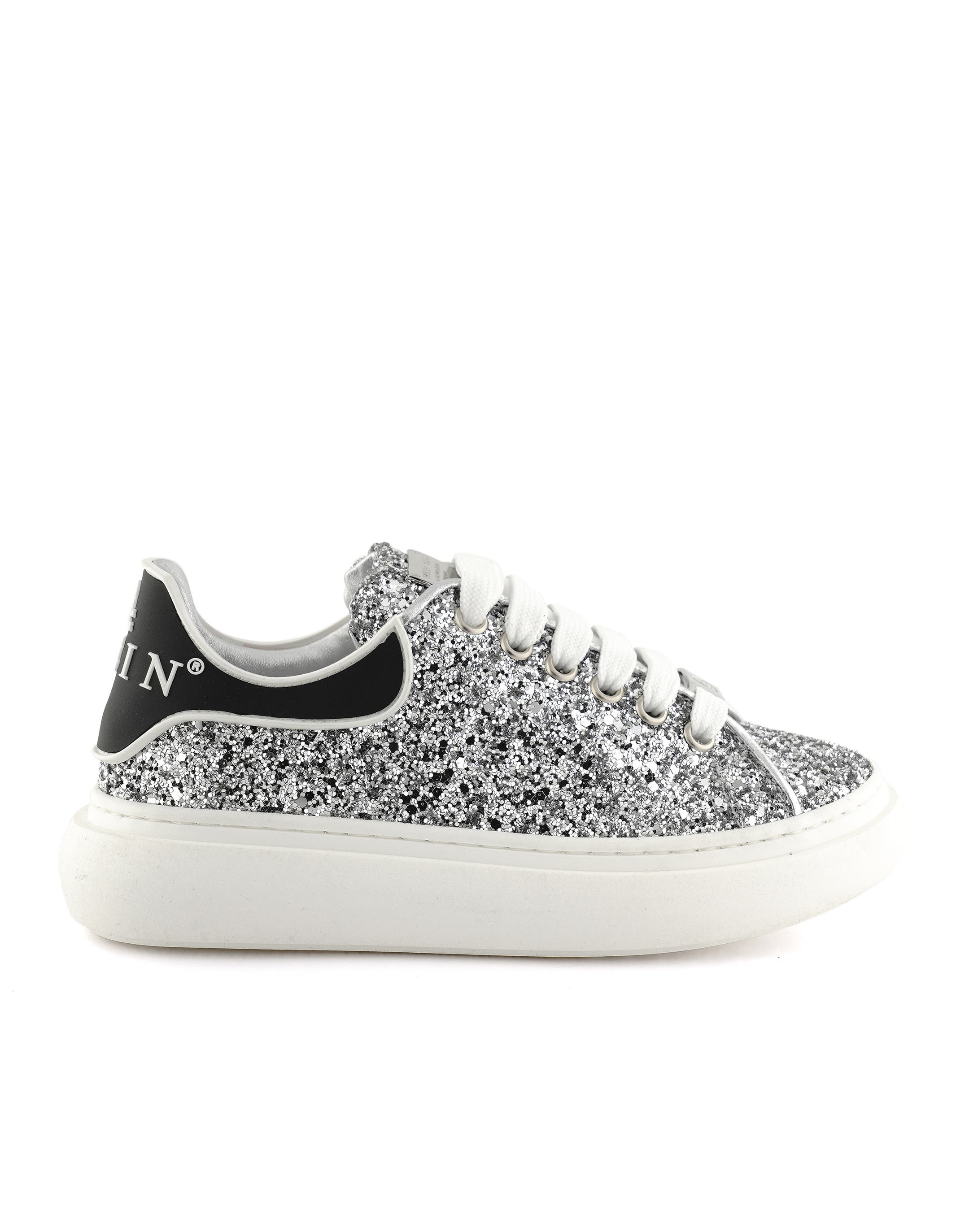 Low-Top Sneakers Glitter Girl, Main, color, Silver+White