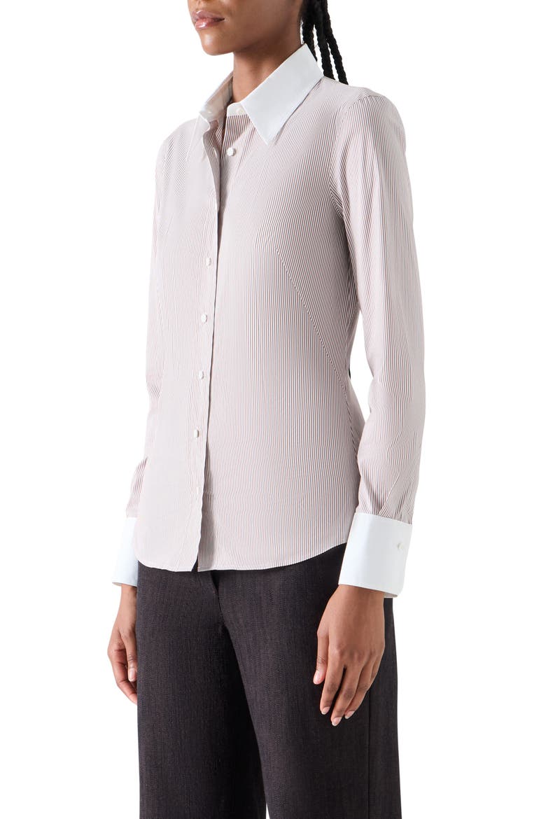 Stretch Cotton Microstripe Shirt, Alternate, color, ESPRESSO-CREAM