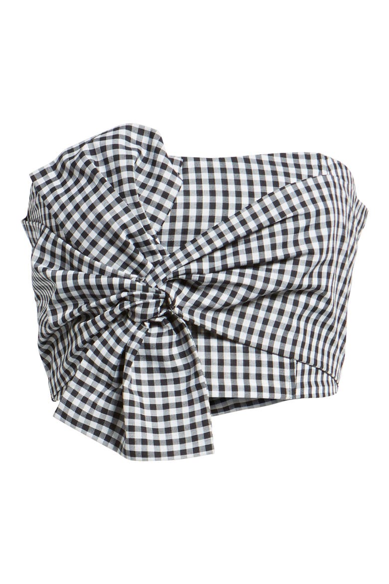 Twist Front Gingham Crop Top, Alternate, color, BLACK/ WHITE