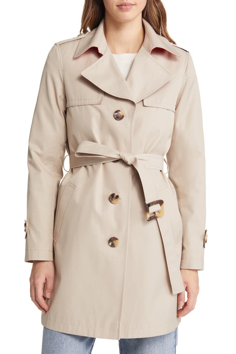 Water Repellent Cotton Blend Trench Coat, Main, color, BIRCH