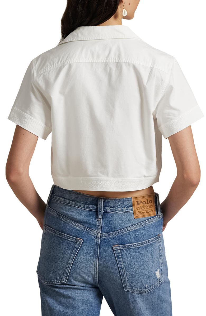 Polo Ralph Lauren Tie Front Oxford Short Sleeve Button-Up Shirt, Alternate, color, 