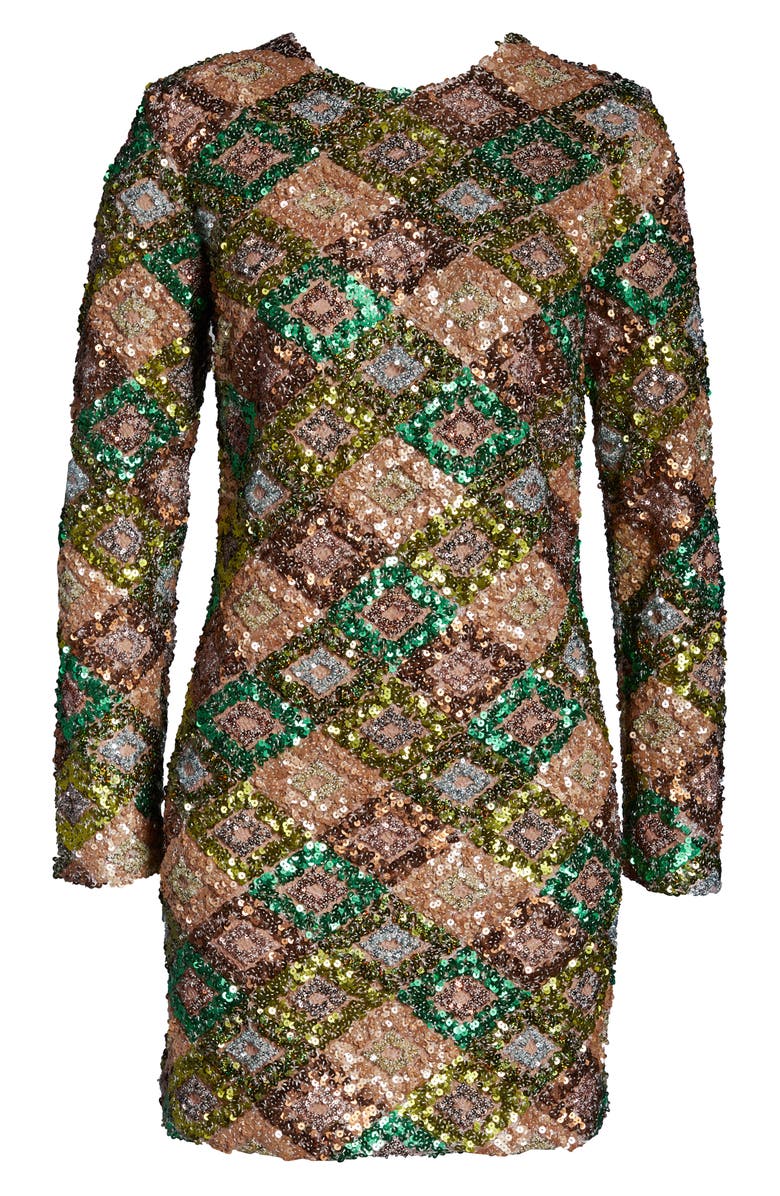Dress the Population Kensie Patchwork Sequin Long Sleeve Minidress, Alternate, color, 