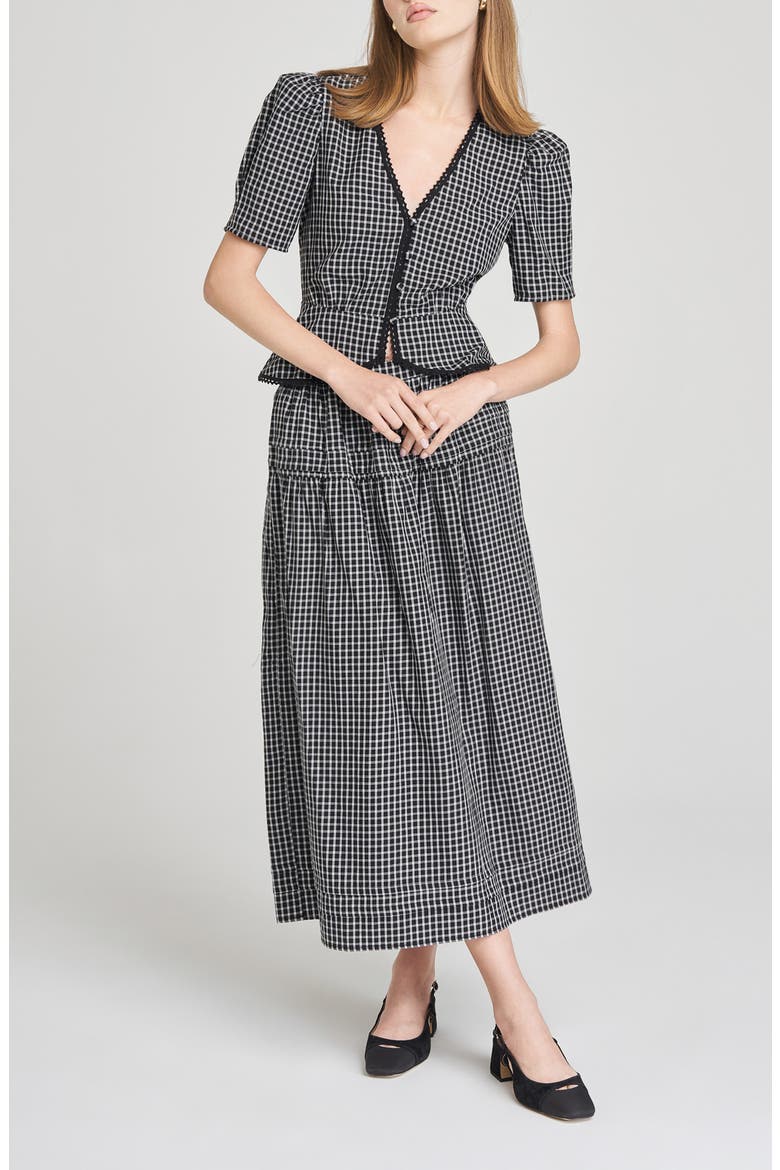 Gemma Plaid Pleated Skirt, Alternate, color, IVORY-BLACK GINGHAM