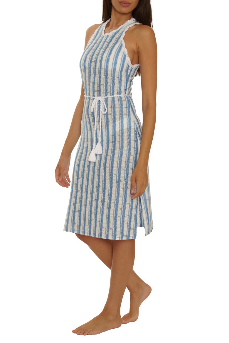 Beachy Stripe Open Stitch Cover-Up Dress, Alternate, color, SKY BLUE