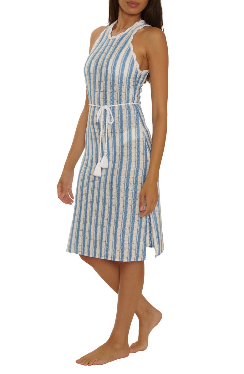 Becca Beachy Stripe Open Stitch Cover-Up Dress, Alternate, color, Sky Blue