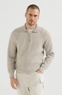 Brunello Cucinelli Cashmere vanisé English rib knit polo with half zip