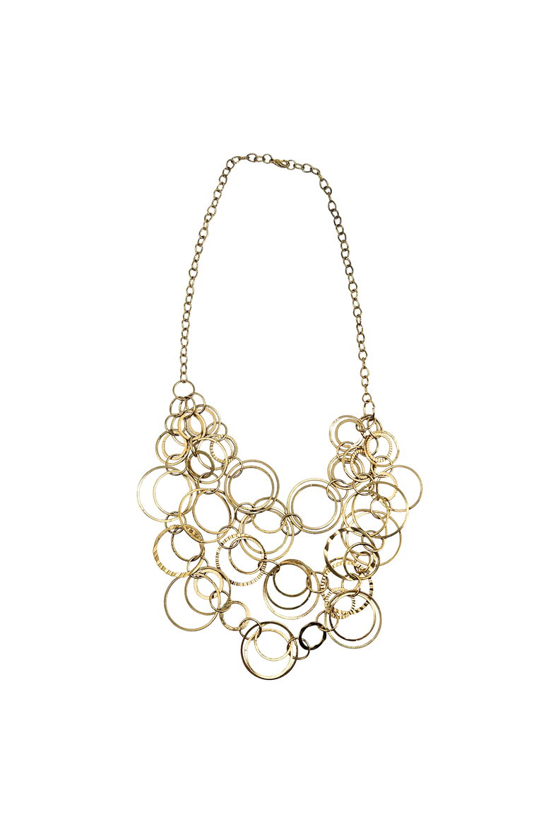 Vintage Costume 1970s Circle Bib Necklace, Main, color, gold