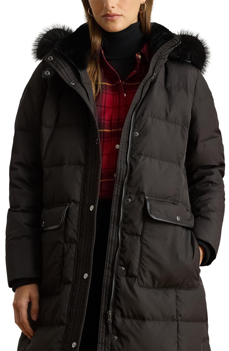 Lauren Ralph Lauren Quilted Down Longline Coat, Alternate, color, Black