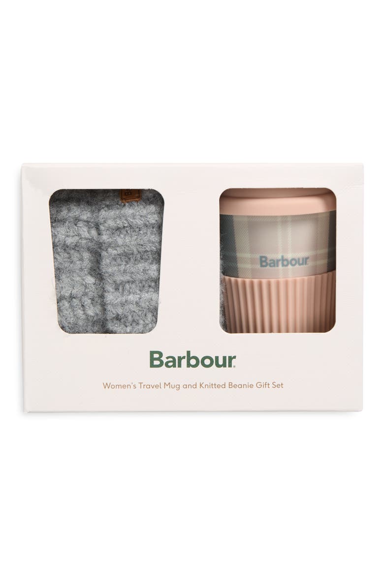 Travel Mug & Knit Beanie Set, Main, color, PINK/ GRAY