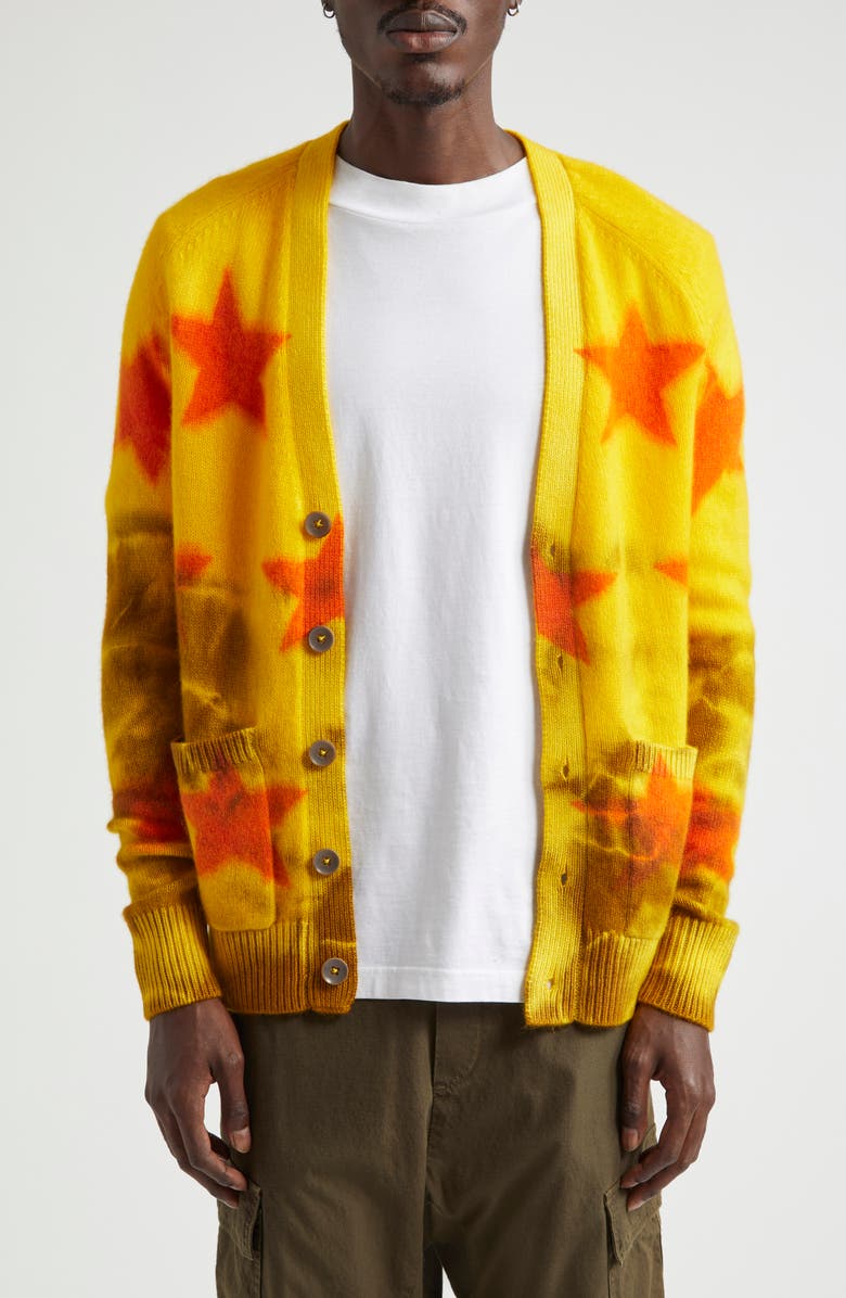 The Elder Statesman Star Sprayed Oversize Cashmere V-Neck Cardigan, Main, color, 