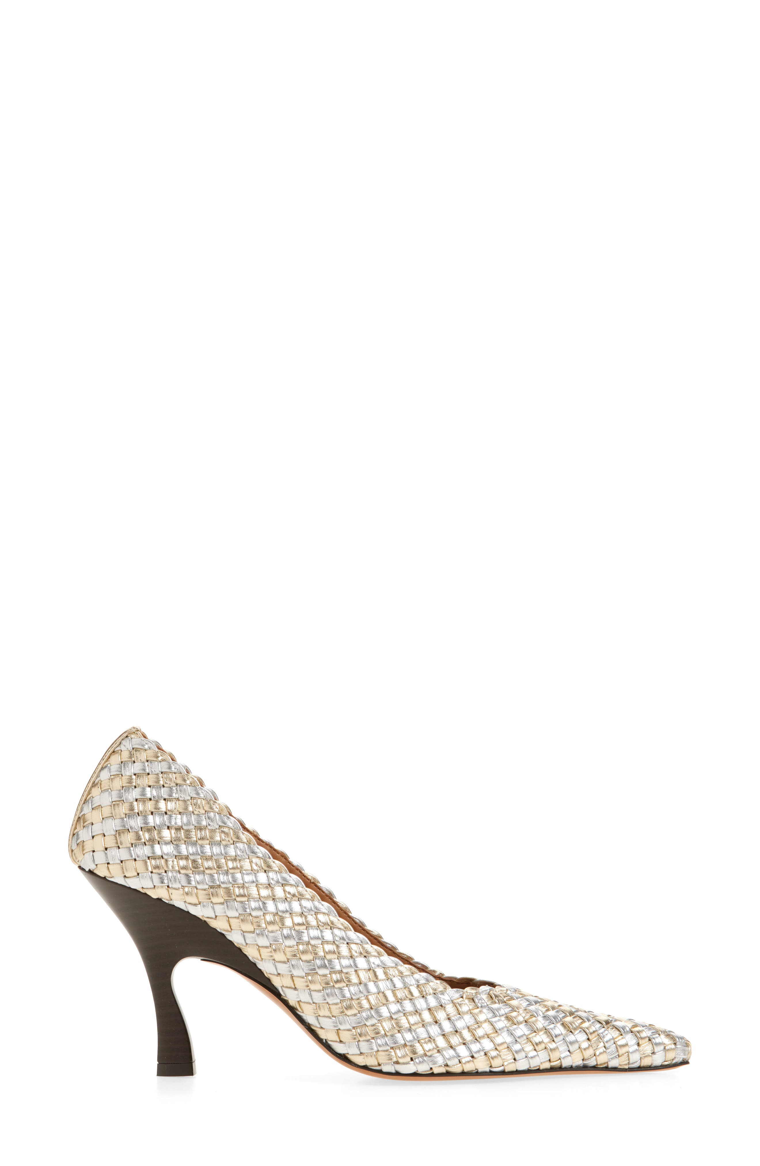 Stella McCartney Elsa Woven Pointed Toe Pump, Alternate, color, Silver/ Gold