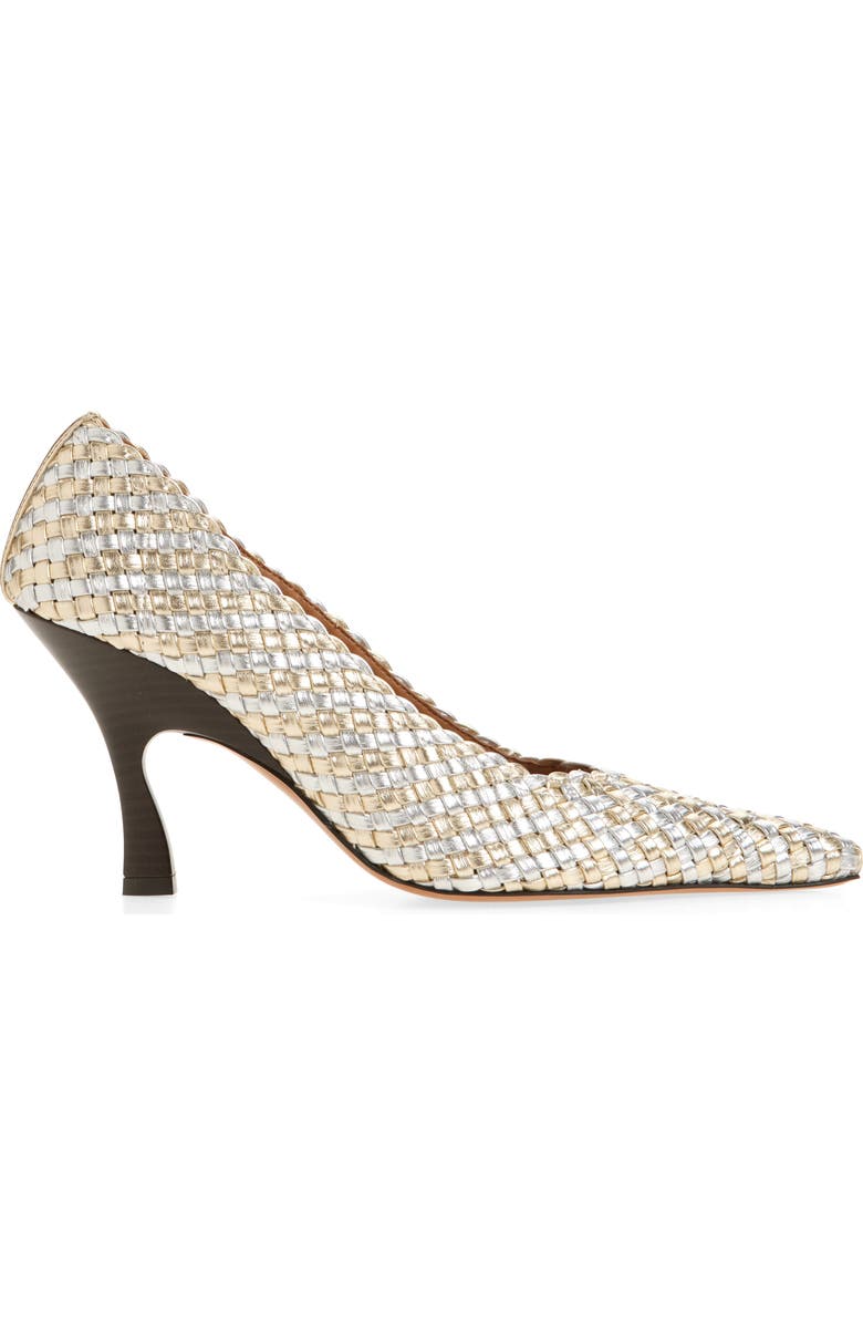 Stella McCartney Elsa Woven Pointed Toe Pump, Alternate, color, Silver/ Gold