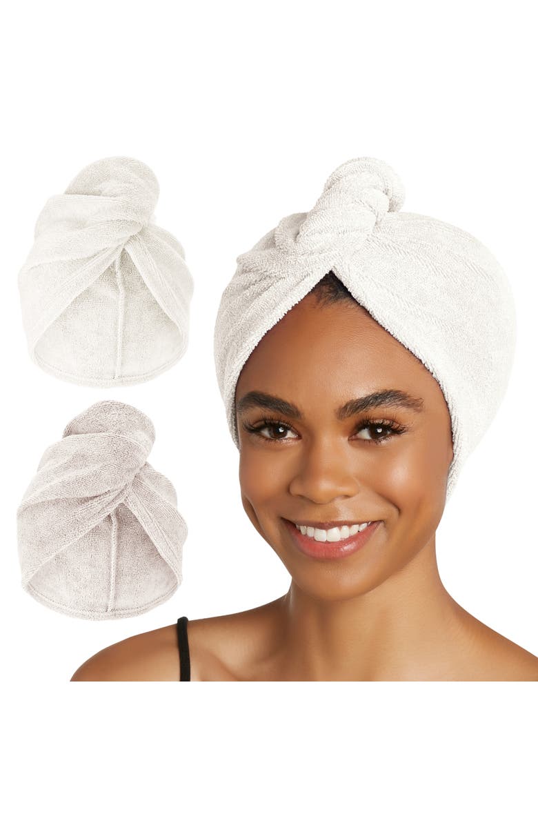 TURBIE TWIST 2 Pack Hair Towel Wraps for Straight, Wavy, Curly Hair, Main, color, Antique White & Moonbeam