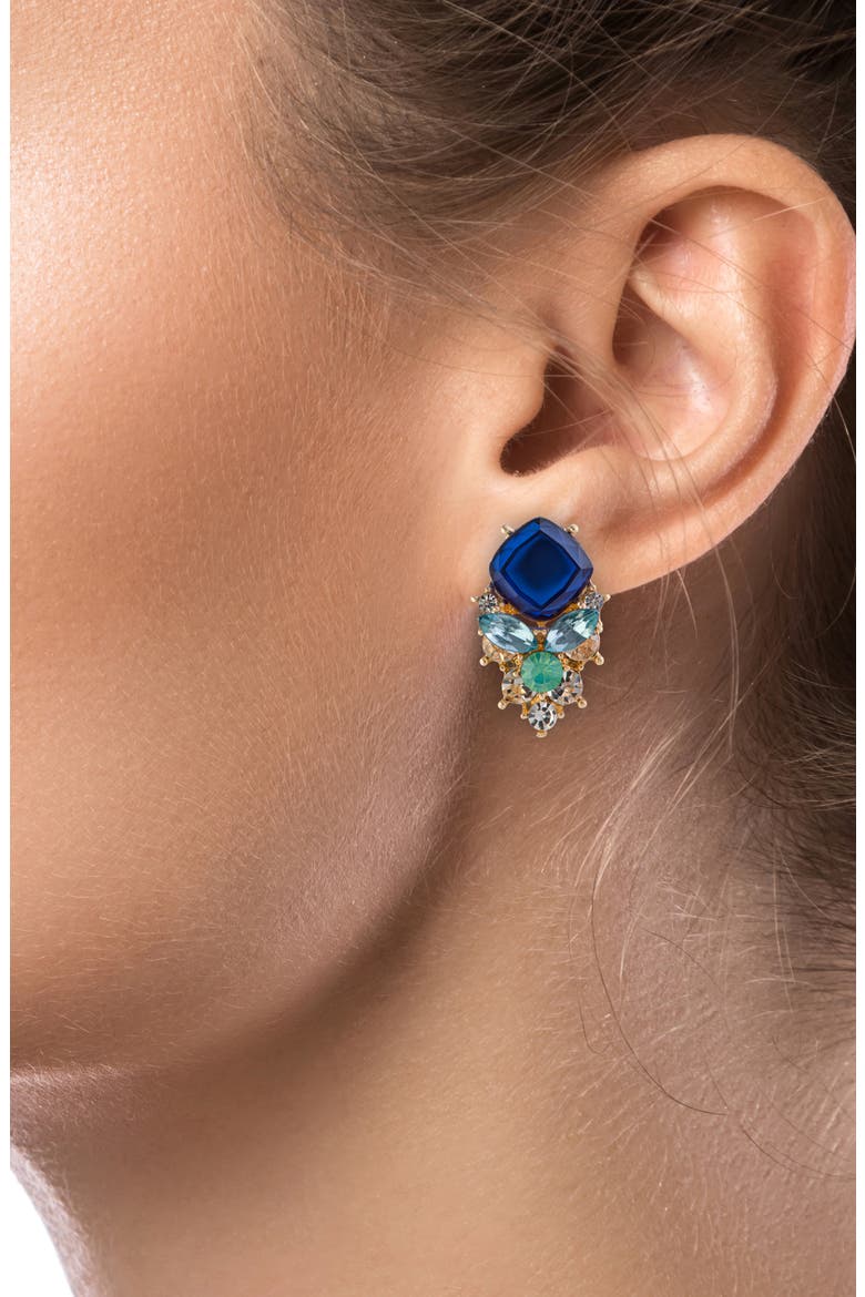 Cushion Crystal Drop Earrings, Alternate, color, BLUE/ GOLD