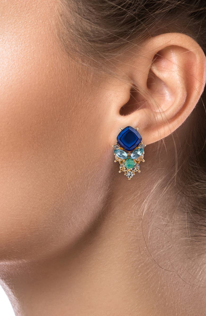 JARDIN Cushion Crystal Drop Earrings, Alternate, color, Blue/ Gold