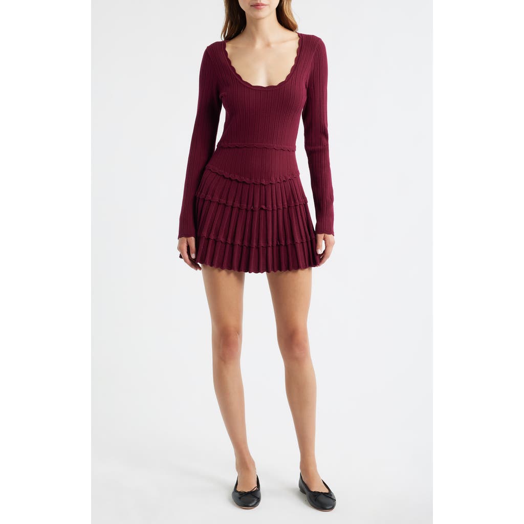 Loveshackfancy Lavender Long Sleeve Pointelle Sweater Minidress In Brown