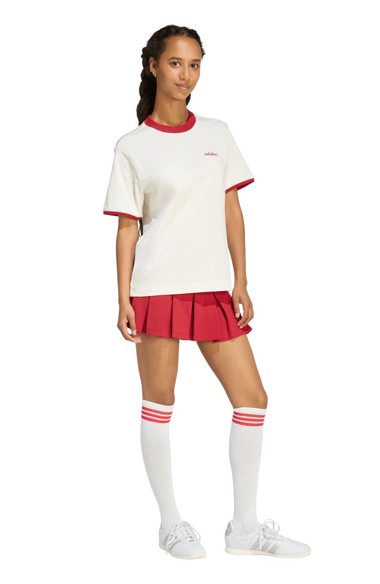 adidas Embroidered Logo Crewneck T-Shirt, Alternate, color, Off White/ Active Maroon