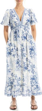 MAX STUDIO Flutter Sleeve Empire Waist Maxi Dress