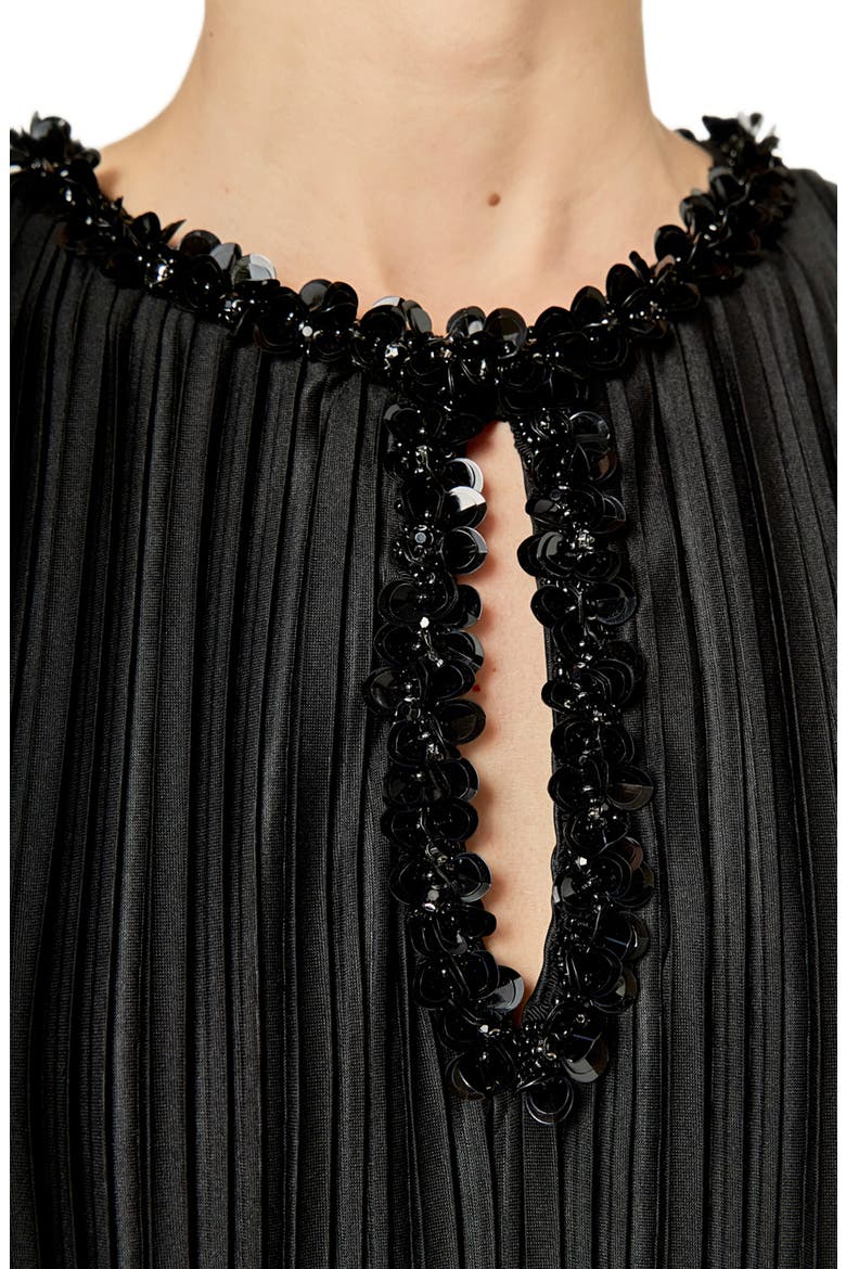 Embellished Plissé Sleeveless Maxi Dress, Alternate, color, BLACK