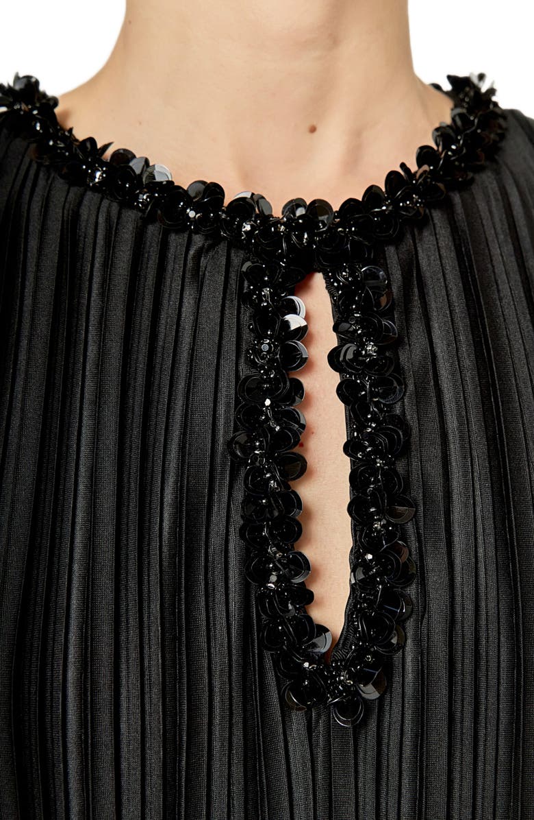 English Factory Embellished Plissé Sleeveless Maxi Dress, Alternate, color, Black