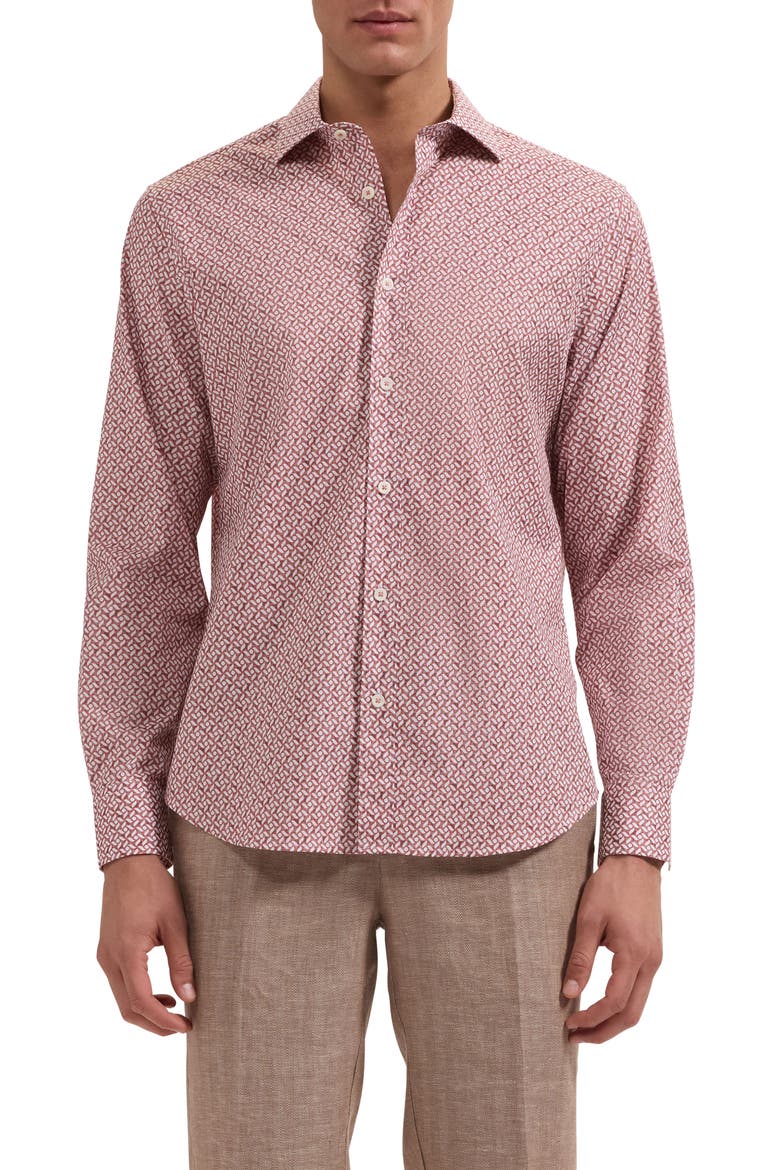 Axel Shaped Fit Mosaic Print Stretch Cotton Button-Up Shirt, Main, color, SIENNA