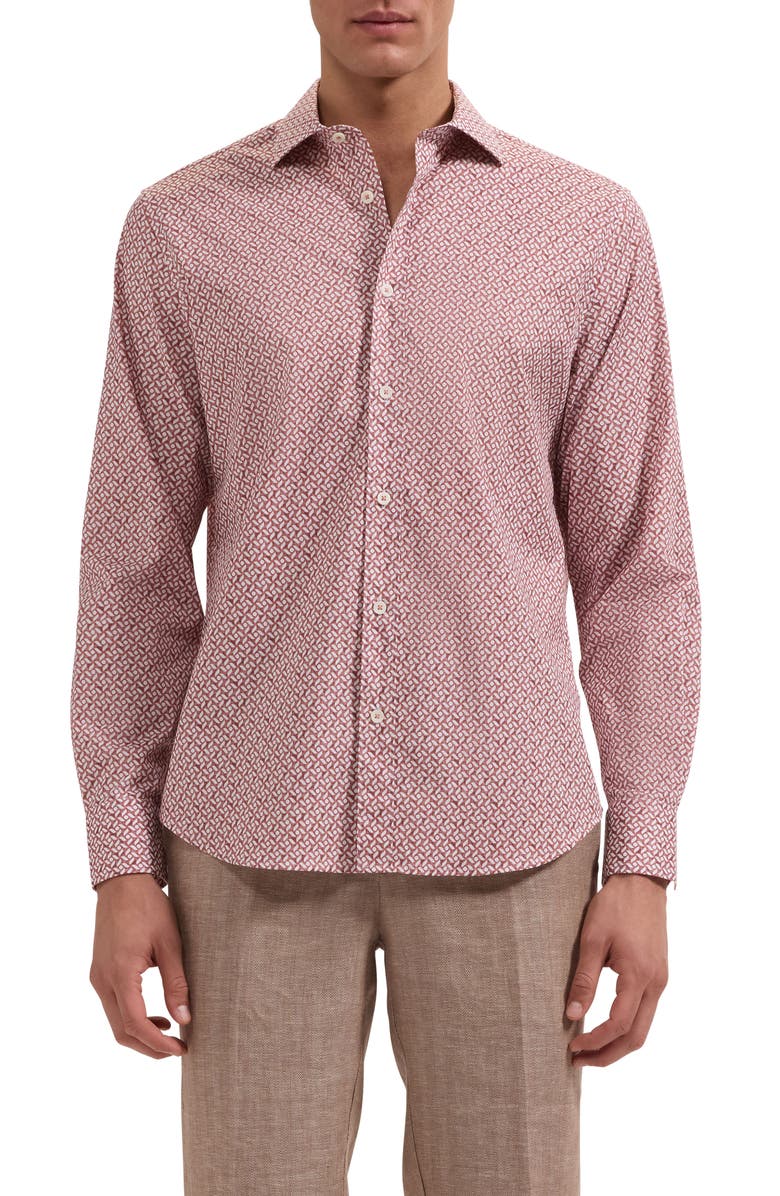 Bugatchi Axel Shaped Fit Mosaic Print Stretch Cotton Button-Up Shirt, Main, color, Sienna
