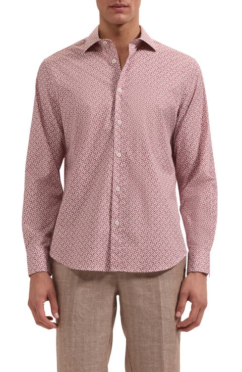 Axel Shaped Fit Mosaic Print Stretch Cotton Button-Up Shirt