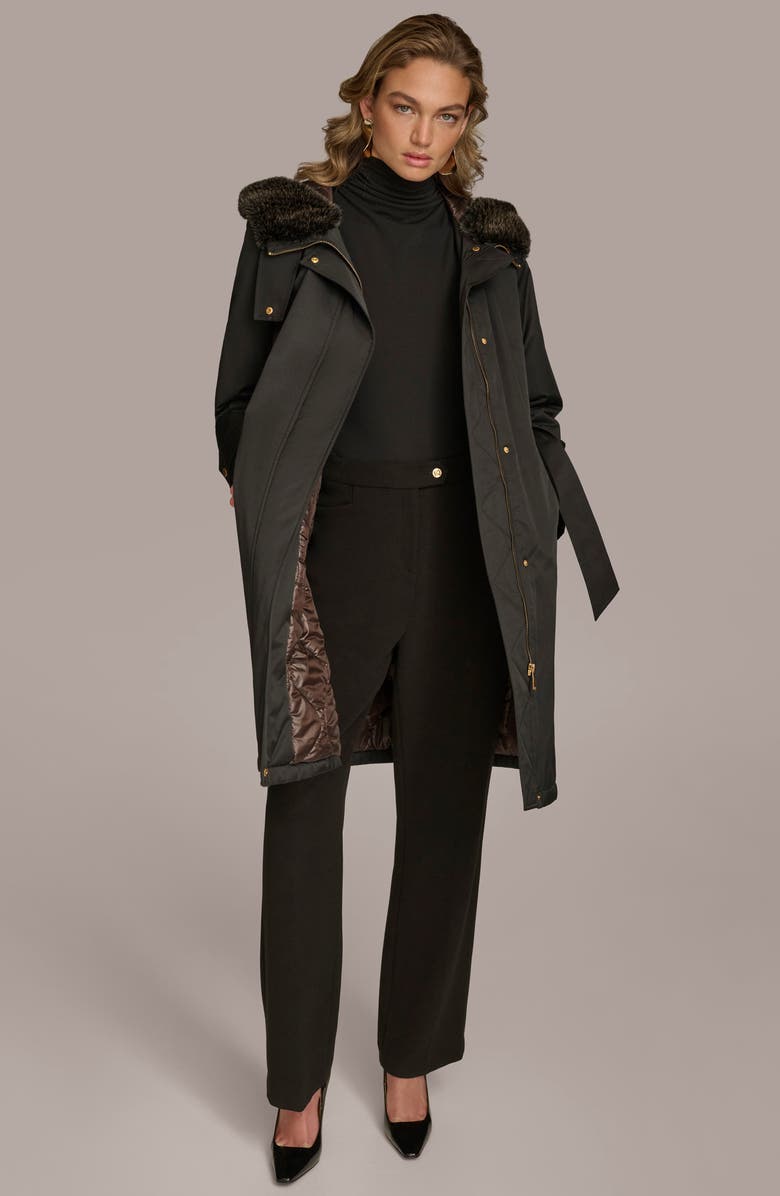 Donna Karan New York Faux Fur Trim Puffer Coat, Alternate, color, 