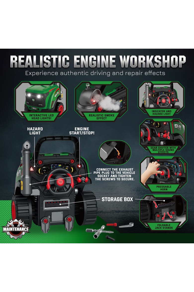 Large Truck Engine Toy, Kids Mechanic Repair Set with Spray, Lights, Sounds and Removable Parts, Educational Gifts for 3-6 Year Boys Girls, Green, Alternate, color, Green
