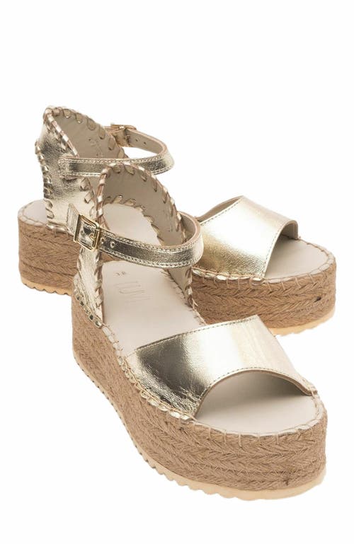 Forever & Always Shoes Serez Leather Platform Espadrilles Sandal in Gold Leather at Nordstrom, Size 8.5