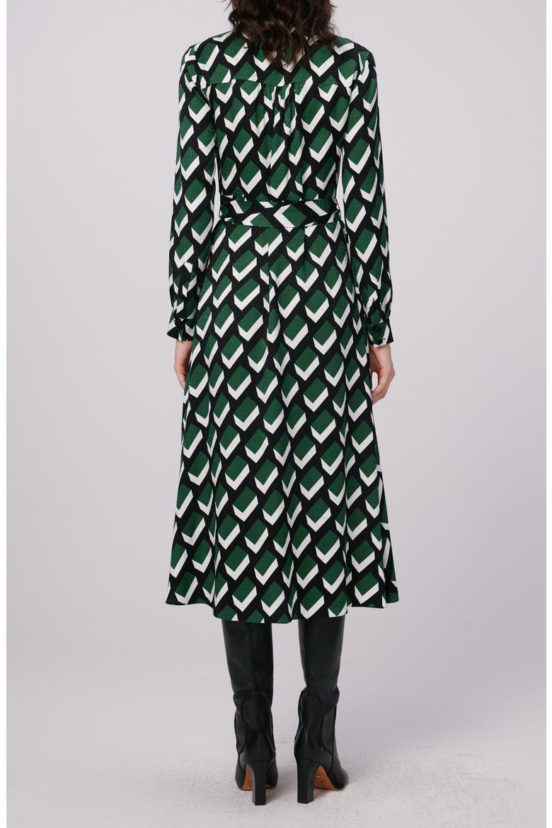 Gizelle Chevron Long Sleeve Midi Dress, Alternate, color, BLOCKS GREEN LG