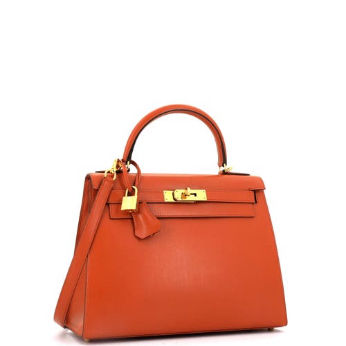 Pre-owned Hermes  Hermes Kelly Handbag Orange Tadelakt With Gold Hardware 28 In Brown