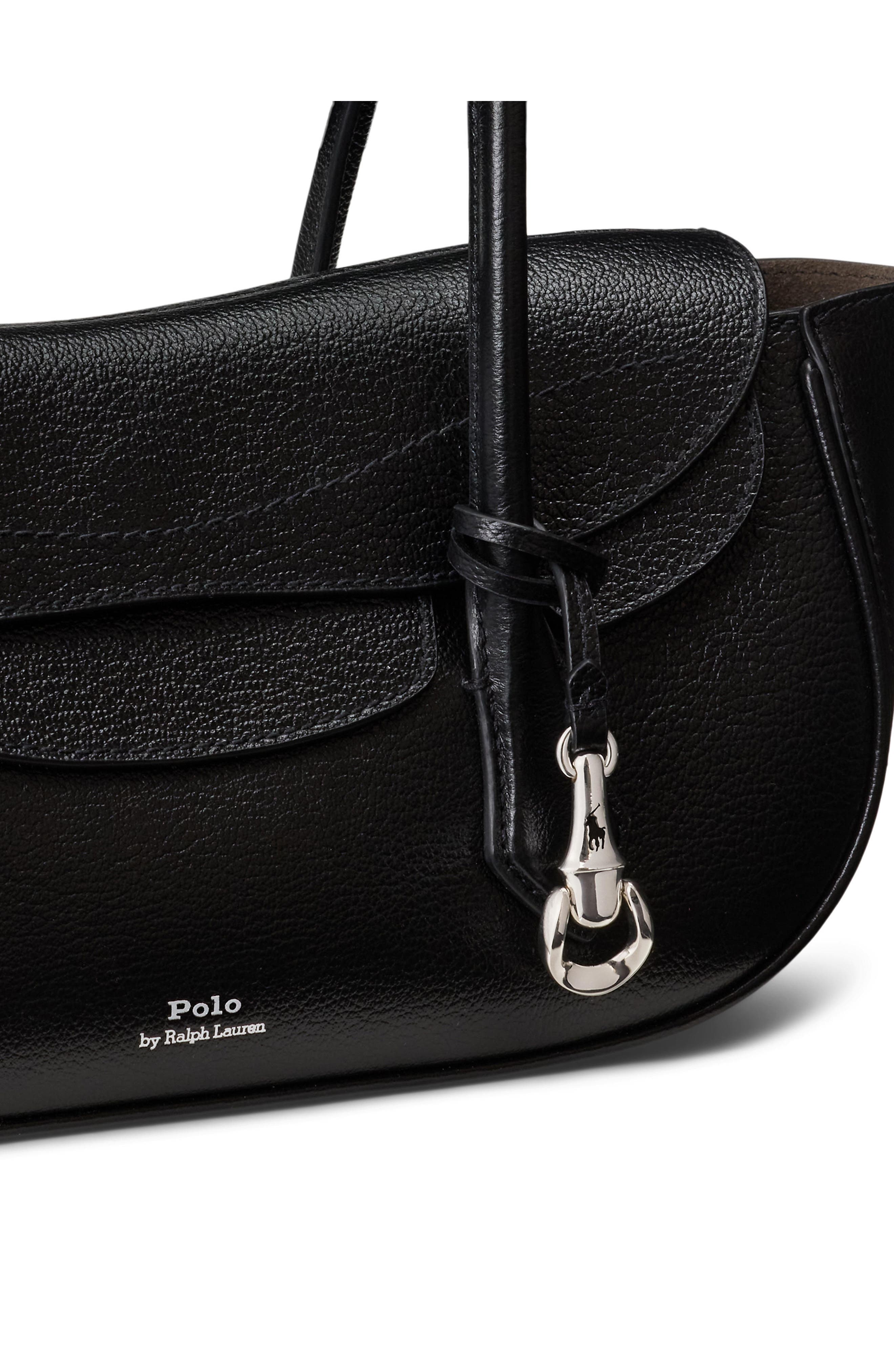 Small Polo Blaze Grained Leather Shoulder Bag, Alternate, color, BLACK
